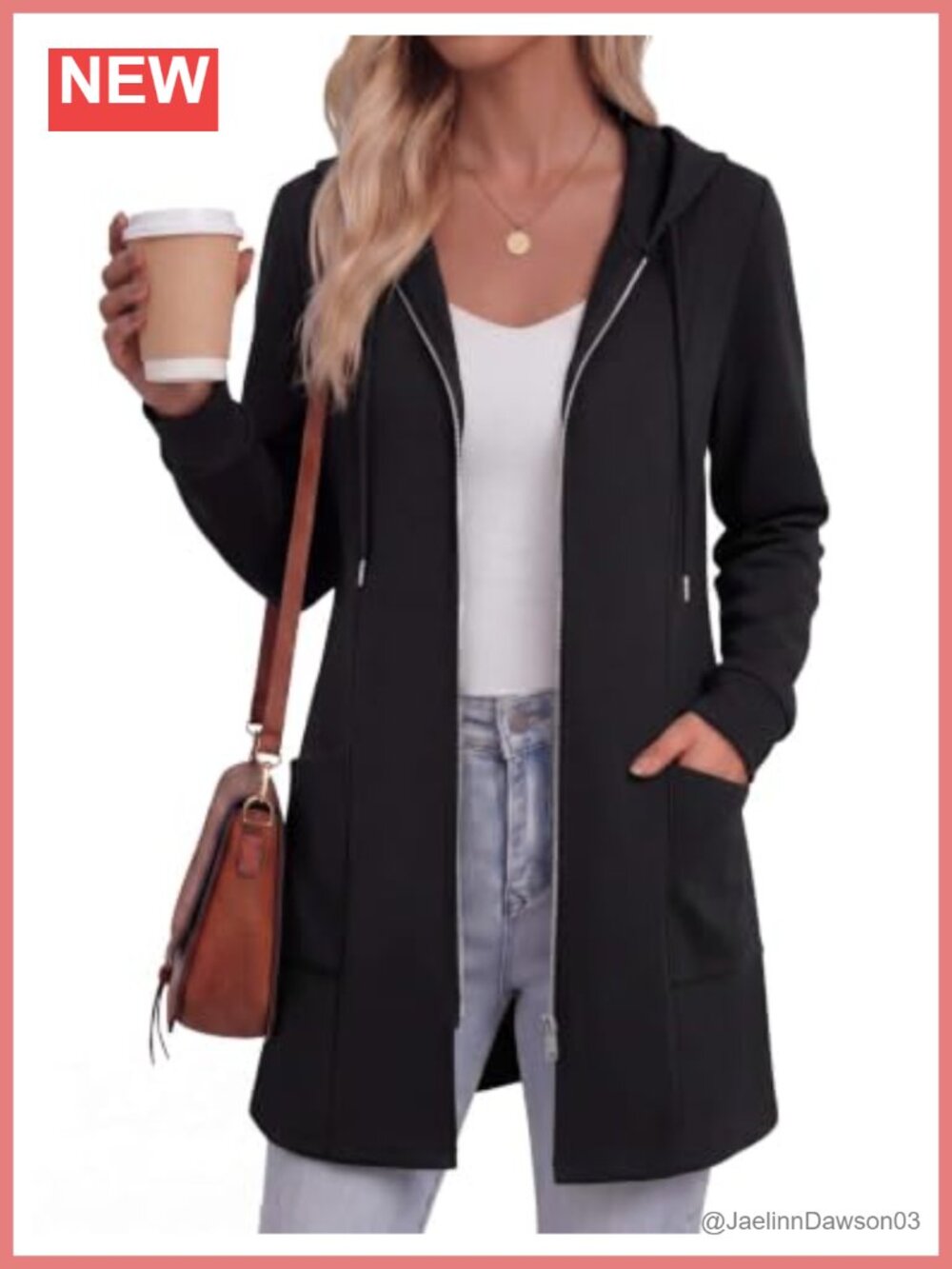 Women's Zip Up Hoodie Mid-Length Fleece Lined Drawstring Hood Pockets